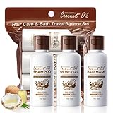 Kokosöl Reise Badeset mit Shampoo,Duschgel & Haarmaske,Reise Duschset für Frauen und Männer,Bath Travel Set Kit für Haare und Körper,Duschgel & Haarpflege für Urlaub,Business Trip & Wellness