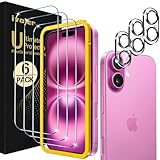 ivoler 3+3 Stück Schutz Glas für iPhone 16 Plus, 3 Stücke Schutzfolie Mit 3 Stück Kameraschutz und Positionierhilfe, 9H Härte, HD Klar, Anti-Kratz, Anti-Bläschen
