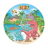 Dekora, Dinosaurier Essbare Oblate, Geburtstagskuchendeko für Kinder, Runder Cake Topper 20 CM