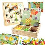 Gohytal Mosaik Steckspiel für Kinder, Spielzeug ab 2 3 4 5 7 8 Jahre Holz Montessori Steckspiel Geschenke für Geburtstag für Jungen und Mädchen Ostern Geschenke Kinder-A