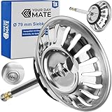 Spülbecken Siebkörbchen, Ø 79 mm, Ersatz für 119146, kompatibel mit Blanco 3,5' Ablaufgarnituren ab Bj. 2011, 18 Schlitze Siebkorb, 52-97 mm Exzenter Zapfen, Ø 8 mm Stift, Zubehör für Küchenspüle