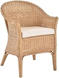 Rattan-Sessel Natur Esszimmersessel Korb-Sessel Rattanmöbel Rattansessel Rattanstuhl mit Armlehnen Lounge Flechtsessel (Honig-Dunkel, mit Polster)