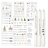 Ovaletta 6 Stück Kerzen Tattoo Weihnachten, Kerzentattoos Weihnachten A5, Kerzen Aufkleber Weihnachten, Kerzen Folie Weihnachten, Wasserschiebefolie für Stabkerze Kerzen Tasse Adventskerze A