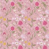 VEELIKE Tapete Blumen Rosa Vintage Blumentapete Boho Tapete Blätter Rosa Mustertapete 44.5cm x 300cm Selbstklebende Tapete Blumen Fototapete Schlafzimmer Mädchen Badezimmer Möbelfolie Abnehmbar