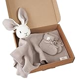 Livella Kuscheltuch „Hase“ mit Söckchen - Reine Bio-Baumwolle – Premium Schmusetuch, Kuscheldecke, Schmusedecke, Strickdecke - Samtweich & atmungsaktiv - Oeko-TEX® Standard 100 und GOTS Zertifiziert