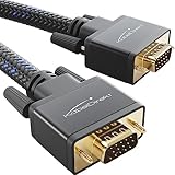 KabelDirekt – VGA Monitorkabel, maximale Bildqualität durch hochreine Kupferleitungen – 2m (Full HD, VGA-Stecker auf Stecker, verbindet PC mit Bildschirm/Beamer/Projektor, D-Sub 15, Nylon-Braiding)