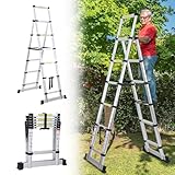 Ansobea 1,7m + 2,0m Klappleiter Teleskop Klappbar Teleskopleiter Aluminiumleiter Leiter Ausziehleiter Teleskopleiter Schiebeleiter Stehleiter Leiter Maximale Tragkraft von 150kg Gerüstleiter