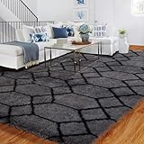 BYBSRLL Hochflor Teppich Grau und Schwarz Teppiche Schlafzimmer 90x150 Klein Antirutsch Waschbare Weich Flauschig Wohnzimmer Teppich Kinderzimmer Mädchen Jungen, Langflor Bettvorleger