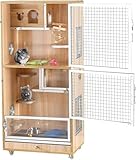 Rattenkäfig für Chinchillas, Frettchen, Igel und Eichhörnchen mit Vordertüren, Futternapf, Wasserflasche, herausziehbare Tabletts und Lenkrollen