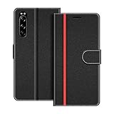 COODIO Handyhülle für Sony Xperia 5 Handy Hülle, Sony Xperia 5 Hülle Leder Handytasche für Sony Xperia 5 Klapphülle Tasche, Schwarz/Rot