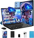 Biegedy Tablet 10 Zoll Android 14 Octa-Core, 2025 Newest Tablet PC 20 GB RAM+128 GB ROM (TF1 TB),5G WLAN 6丨Widevine L1丨GMS丨6000mAh丨5+8MP丨Bluetooth5.0丨1280 * 800丨Tablet mit Tastatur Maus Blau