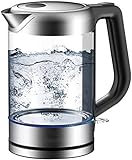 KOHARA Wasserkocher, elektrischer Wasserkocher aus Glas, Wasserkocher mit Temperaturregelung, 1,8 l, LED-Licht, kabellose Aufrechterhaltung des Wasserkessels, automatische Abschaltung, 100 % ohne BP