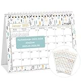 MOKANI Tischkalender 2025-2026, Kleiner Monatskalender 2026 von Januar 2025 bis Juni 2026, 18 Monate Schuljahr Flip-Tischkalender mit 234 Aufklebern - 20x15cm