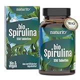 Naturity BIO Spirulina Tabletten I Ökologisch kultiviert & Bio-zertifiziert I 550 Spirulina Presslinge, 100% gemahlene Spirulina I Mit natürlichem Eisen-Gehalt I Vegan, ohne Zusätze & Rückstände