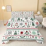 Bettdecke 240x260,Schneeflocken-Dekoration Steppdecke 4 Jahreszeiten Vierjahreszeiten Ganzjahresdecke - Weihnachtsbaum Bettdecke Ohne Bezug Waschbar mit 2 Kissenbezug Vintage Weihnachten - DF265