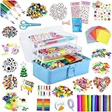 zycBernoi Bastelset Kinder, 3000+Pcs Bastelset für Kinder Bastelbox Bastelmaterial Set, Bastelkoffer Gehören Pompons,Pfeifenreiniger für Kinder Mädchen Jungen 4 5 6 7 8 Jahre Geschenk