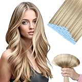 Tape Extensions Echthaar, Unsichtbare Tape-in Extensions Echthaar, 100% Remy Echthaar, Seidig & Volle Spitzen, Aschblond und Bleichblond #P18/613, 20 Stück, 40g, 35cm,Wiederverwendbar,Haarverlängerung