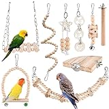 9 Stück Vogelspielzeug - Papageienspielzeug, Vogelkäfig Schaukelspielzeug, Kauspielzeug Vögel Spielzeug, Vogelkäfig Zubehör, Holz Sitzstangen Plattform für Wellensittich,Nymphensittiche,Aras,Finken