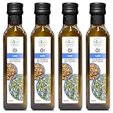 Health Seed® 4x250 / 1000 ml - Ungefiltert Leinöl - 100% Rein Kaltgepresst Glasflasche - Frisch vom Hersteller