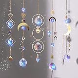 nuyikaso 5 Stück Sonnenfänger Kristall Hanging Windspiel Regenbogen Sonnen Mond Anhänger Kristalle Ornament Kristallkugeln für Fenster Haus Garten Weihnachten Tag Party Hochzeit Dekoration
