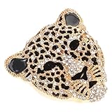 Healeved Leopardenkopfbrosche Damen Strickjackenclip Zinklegierung Gold mit Strass Verzierung Party Anstecknadel Mantel Zubehör