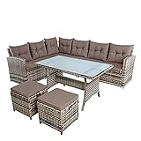 ESTEXO Polyrattan Essgruppe Lounge Möbel Set Sofa Gartenset Gartengarnitur Sitzgruppe Lounge-Set Rattan Gartenmöbel-Set Sofa-Set (Beige-Braun)