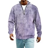 Langarm T Shirt für Herren Pullover Lässig Oversize Farbverlauf Print Hemden Viertelreißverschluss Stehkragen Modische Sweatshirts Light Purple XXL