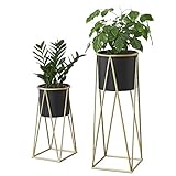 [en.casa] Pflanzständer im 2er Set Blumenständer aus Metall Blumentopf Ständer mit Übertopf Blumentopfhalter 2-TLG. Pflanztopf Messingfarben Schwarz