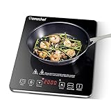 Induktionskochfeld 1 Platte, AMZCHEF Kochplatte Induktion mit ultradünnem Design, 20-Temperaturstufen und 20-Leistungseinstellung, 2000W Induktionskochplatte mit 3-Stunden-Timer, Sicherheitsschloss