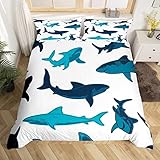 Shark Bedding & Linen Meerestier-Bettwäsche-Set mit Meerestiermotiv, Bettbezug für Jungen, Mädchen, Kinder, niedliche Seefe-Bettwäsche und Leinen, King-Size-Größe