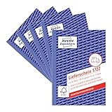 AVERY Zweckform 1722-5 Lieferschein (A6, 2x40 Blatt, selbstdurchschreibend mit farbigem Durchschlag, zur systematischen Erfassung aller relevanten Lieferpositionen) 5er Pack, weiß/gelb