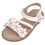 ANBIWANGLUO Sandalen Mädchen Leder Sandalen für Mädchen Sommerschuhe Mädchen Sandales Blumen 30 EU,Weiß