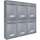 MONZANA® 6X Briefkasten Silber inkl. 2 Schlüssel Namensschild abschließbar Mailbox Briefkastenanlage Postkasten Stahl