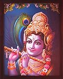 HandicraftStore Lord Krishna Spielt Flöte, Tragen organaments, Eine Religiöse & Elegante Poster mit Rahmen mit Rahmen, Muss für Office/Home/Religiöse