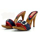 Kiara Shoes Zweifarbige Damen-Clogs Rot & Blau mit 12 cm Absatz – Made in Italy - Tommy Rosso (ROT, EU Schuhgrößensystem, Erwachsene, Damen, Numerisch, M, 36)