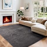 Wohnzimmerteppich, Kurzflor Teppiche Wohnzimmer Deko Flauschiger Weich Waschbarer & Anti-Rutsch Modern Einfarbiges Teppich für Schlafzimmer, Kinderzimmer, Bettvorleger Matte, 120x170cm, Dunkelgrau