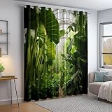 Verdunkelungsvorhang Bunt Thermovorhang Kälteschutz 2 Stück Türvorhang, Fotografie Tropische Pflanzen Gewächshaus Blickdicht Ösenschal Gardinen Wohnzimmer Blackout Curtain H140×B55 cm