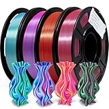 YOUSU pla silk, 3d drucker filament, filament mehrfarbig, zweifarbig pla filament 1.75, 3d filament pla metallic seide, 3d printer filament 250g x 4 Spools, blau grün, rosa blau, gold rot, grün lila