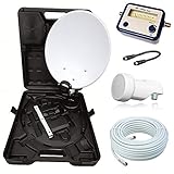 netshop 25 HD Camping Sat Anlage im Koffer 35cm Schüssel mit Opticum Single LNB 0,1dB und 10m Anschlusskabel sowie einem SAT Finder. Einsatz mobil für SD und HD Empfang per Satellit.