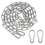 Xyvor Edelstahlkette Stahlkette, 3mm 2m Metallkette zum Aufhängen mit 2 Stück Karabiner, Edelstahlkette Meterware, Belastung 80kg, Kette Edelstahl für Hängesessel, Hängematten, Schaukeln, Zaun