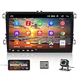 9 Zoll Android Autoradio für VW Golf Passat Touran, Camecho Autoradio Bluetooth mit Navi Bildschirm GPS Navigation FM/RDS Radio Spiegel-Link für iOS/Android Doppel Din Radio Rückfahrkamera+Canbus