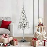 120 cm Künstlicher Weihnachtsbaum Weiß, 150 warmweiße LEDs, PE & Stahl, beschneit, USB-betrieben, für Innen & Außen