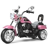 COSTWAY 6V Elektro Motorrad Kinder mit verstellbaren Scheinwerfer, Dreirad Elektromotorrad mit Sound ｜ Hupe ｜ Rückspiegel ｜ Pedale, Geschwindigkeit 2,5-3 km/h (Rosa)