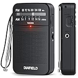 DIAFIELD Tragbares AM/FM Radio, Kleines Radio mit Lautsprecher & Kopfhörer 2 AA-Batterie betrieben für Spazierengehen, Küche