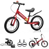 GHBXJX Laufrad Fahrrad Kombination- Laufrad 2 in 1 für Kinder ab 2+ Jahre, Kinderlaufrad 14 Zoll mit Bremse, Stützräder und Seitenständer,Verstellbarer Sitz,Geschenk für Jungen und Mädchen (Rot)