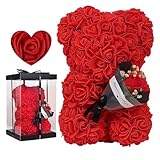 Rosen-bär, Blumenbär, Teddybär In Rosenform, Rosen-bär Für Immer Künstliche Blumen Mit Durchsichtiger Box, 9,45 Zoll, Geschenk Frauen (Rot)