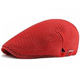 HIQIU Unisex Schirmmütze Baskenmütze Herren Atmungsaktiv Mesh, Flatcap Damen Sommer Gatsby Newsboy Barett Kappe, Schiebermütze Herren Sommer Hut Sportmütze Einstellbar 55 cm-60 cm (Rot)