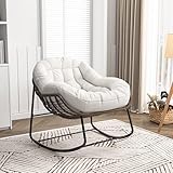 Julyue Schaukelstuhl Schaukelsessel Outdoor, Relaxstuhl Sessel Stuhl Wohnzimmersessel, Papasan Schaukelstuhl, Gepolsterter Schwingsessel bis 113 kg belastbar, fürs Wohnzimmer Garten Balkon (Beige)