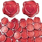 Amentalove 50 Stück Wachssiegel Selbstklebend Rot, Wachssiegel Aufkleber Vintage, Siegelaufkleber Hochzeit, Briefsiegel für Einladungen, Umschläge, Geschenke, Geburtstage, Weihnachtsfeiern (Herz)