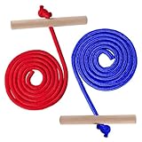 Yi'antai 2 Stück Schlittenleine mit Holzgriff, Schlitten Seil Zugseil 150 cm Zugseil, Schlittenseil Zugseil, Schlittenseil mit Schlaufe, Zubehör Zugseil für Schlitten, Zugseil Schlitten (Blau+Rot)